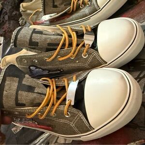 One of ten, hand painted stylish low-Top Sneakers with Yellow Laces